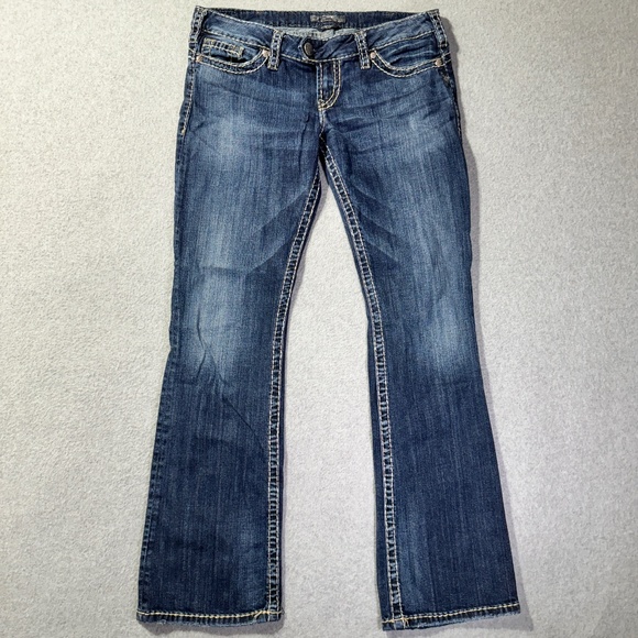 Silver Jeans Womens Tuesday 16 1/2 W32/L33 Medium Denim Wide Stitch Low Rise - Picture 1 of 9